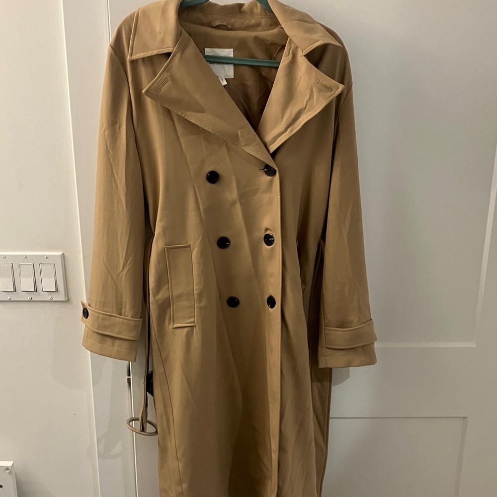 Avec Les Filles Camel Double-Breasted Trench Coat
